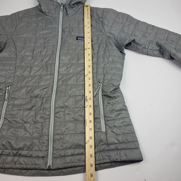 Patagonia Jacket Women Gray Nano Puff Hoody Full Zip Logo Primaloft Pocket M - Picture 4 of 16